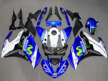 2015-2018 Yamaha YZF R3/R25 Motorcycle Fairings - White Blue Green MoviStar Monster Canada