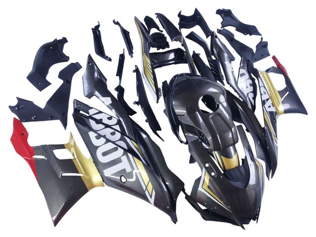 2022-2024 Yamaha YZF R3/R25 Motorcycle Fairings - Black Carbon Fiber Style Gold Red ABBOT Canada