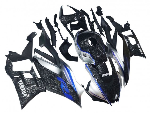 2022-2024 Yamaha YZF R3/R25 Motorcycle Fairings - Marble Black Silver Blue Forged Carbon Fiber Style Canada
