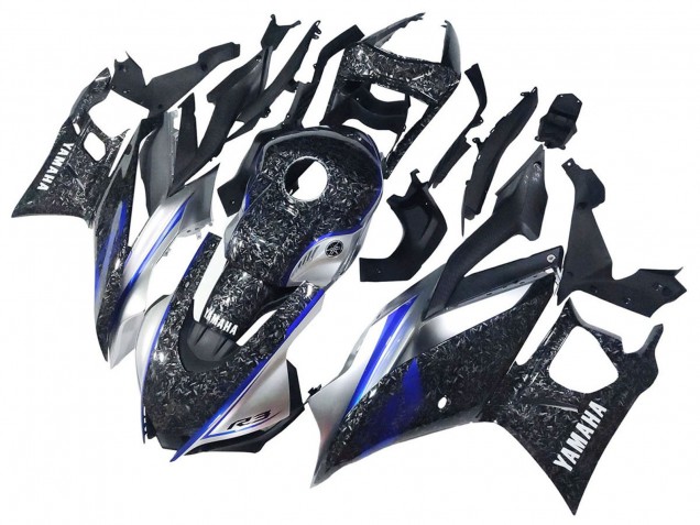 2022-2024 Yamaha YZF R3/R25 Motorcycle Fairings - Marble Black Silver Blue Forged Carbon Fiber Style Canada