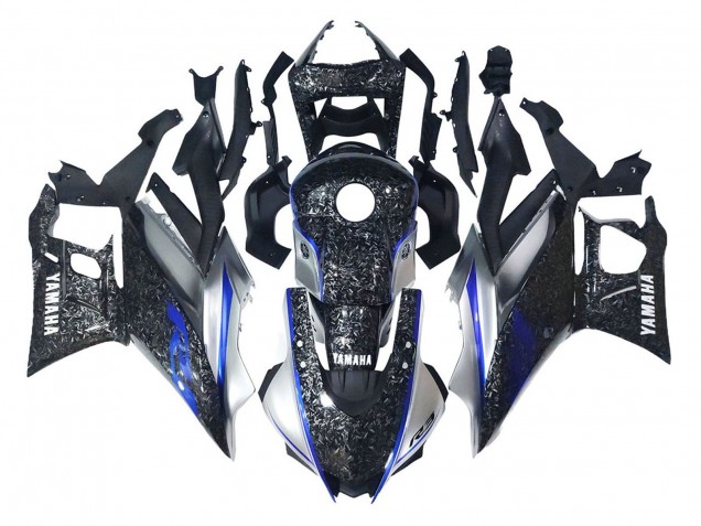 2022-2024 Yamaha YZF R3/R25 Motorcycle Fairings - Marble Black Silver Blue Forged Carbon Fiber Style Canada