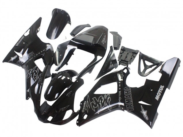2000-2001 Yamaha YZF 1000 R1 Motorcycle Fairings - Glossy Black White Monster Motul Canada