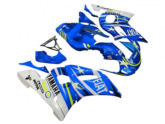 1998-2002 Yamaha YZF 600 R6 Motorcycle Fairings - White Blue Neon Yellow Fiat Motul Michelin Canada