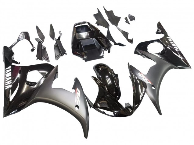 2003-2004 Yamaha YZF R6 Motorcycle Fairings - Glossy Black Matte Black White Decals Canada