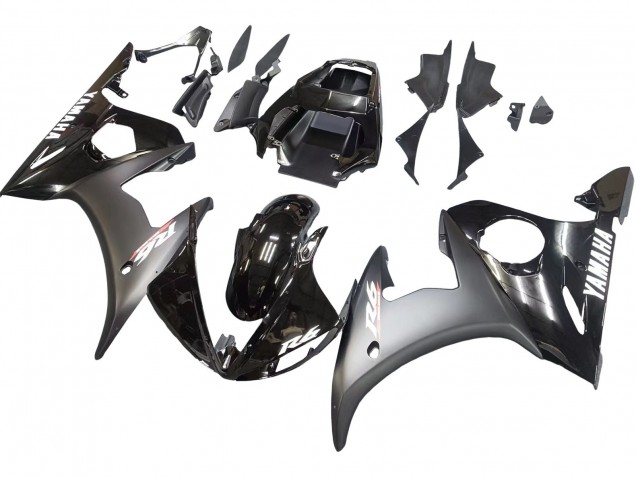 2003-2004 Yamaha YZF R6 Motorcycle Fairings - Glossy Black Matte Black White Decals Canada