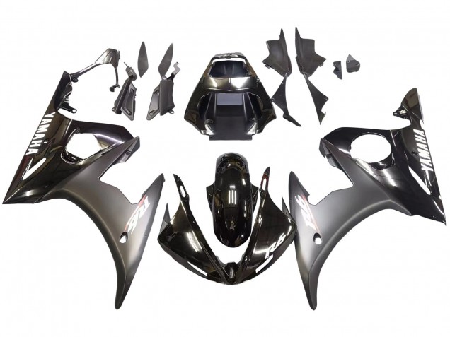 2003-2004 Yamaha YZF R6 Motorcycle Fairings - Glossy Black Matte Black White Decals Canada