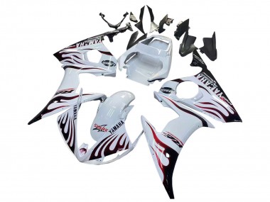 2006-2009 Yamaha YZF R6S Motorcycle Fairings - White with Dark Black Flame Canada