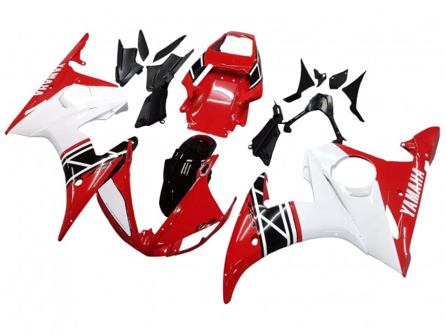 2003-2004 Yamaha YZF R6 Motorcycle Fairing - White Red Glossy Black Canada
