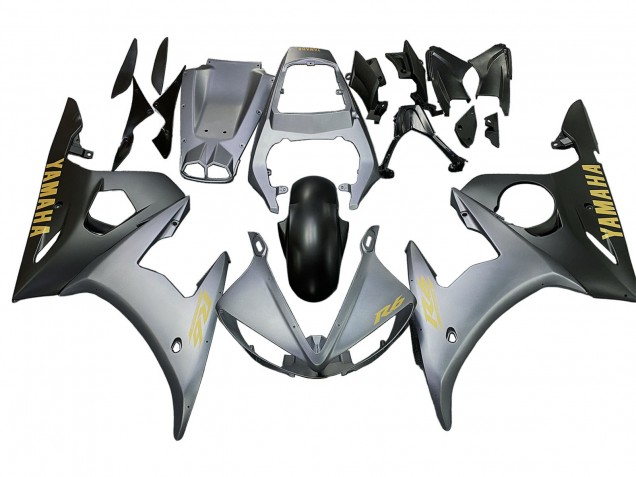 2003-2004 Yamaha YZF R6 Motorcycle Fairings - Matte Grey Matte Black Gold Decals Canada