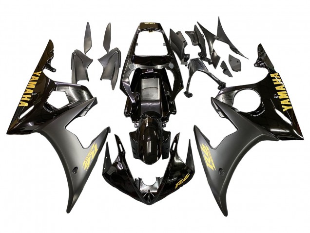 2006-2009 Yamaha YZF R6S Motorcycle Fairings - Glossy Black Matte Black Gold Decals Canada