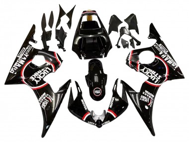 2003-2004 Yamaha YZF R6 Motorcycle Fairings - Glossy Black Red White Lucky Strike Motul Canada