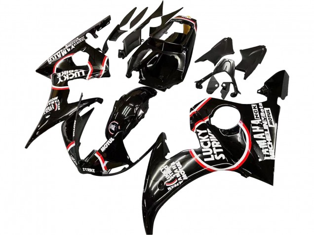 2006-2009 Yamaha YZF R6S Motorcycle Fairings - Glossy Black Red White Lucky Strike Motul Canada
