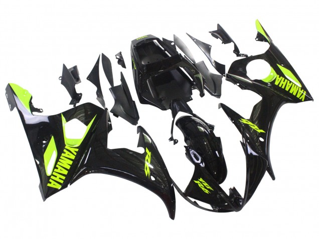 2003-2004 Yamaha YZF R6 Motorcycle Fairings - Glossy Black Neon Yellow Canada