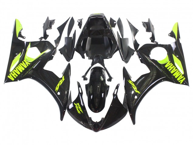2003-2004 Yamaha YZF R6 Motorcycle Fairings - Glossy Black Neon Yellow Canada