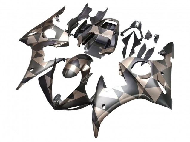 2006-2009 Yamaha YZF R6S Motorcycle Fairings - Grey Matte Black Geometric Canada