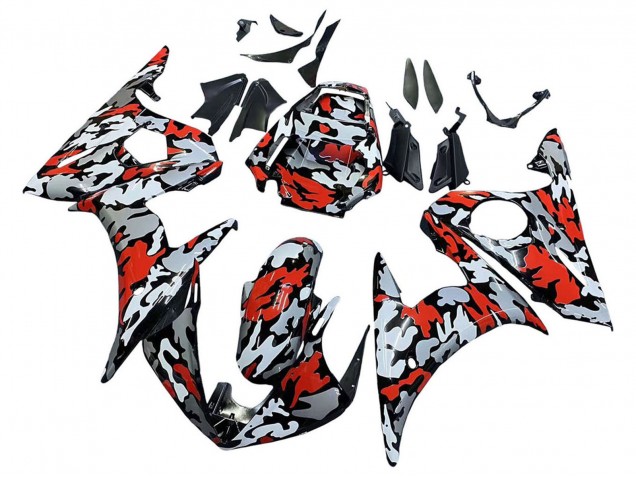 2003-2004 Yamaha YZF R6 Motorcycle Fairings - Black Red Grey Camouflage Canada