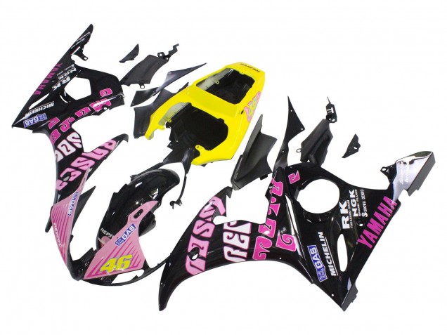 2005 Yamaha YZF 600 R6 Motorcycle Fairings - Black Pink Yellow Repsol 46 Canada