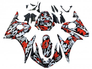 2005 Yamaha YZF 600 R6 Motorcycle Fairings - Black Red Grey Camouflage Canada