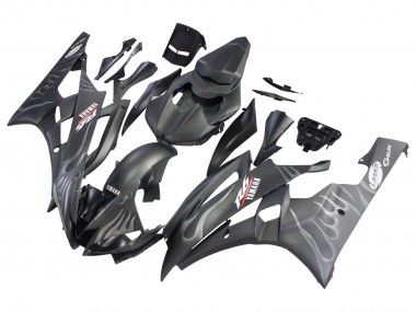 2006-2007 Yamaha YZF 600 R6 Motorcycle Fairings - Matte Black Silver Flame Canada