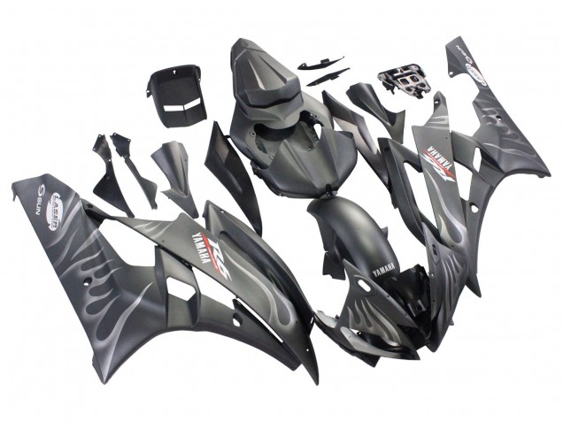 2006-2007 Yamaha YZF 600 R6 Motorcycle Fairings - Matte Black Silver Flame Canada