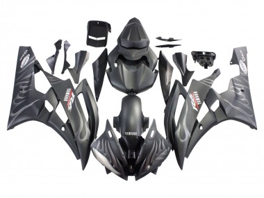 2006-2007 Yamaha YZF 600 R6 Motorcycle Fairings - Matte Black Silver Flame Canada