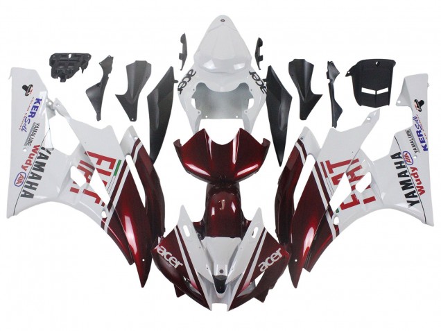 2006-2007 Yamaha YZF 600 R6 Motorcycle Fairings - White Maroon Red Fiat Acer Yamalube Canada