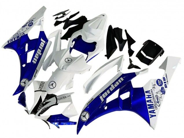 2006-2007 Yamaha YZF 600 R6 Motorcycle Fairings - White Blue Jordan Canada