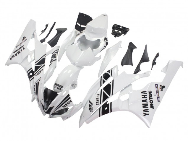 2006-2007 Yamaha YZF 600 R6 Motorcycle Fairings - White Glossy Black Motul Michelin Canada