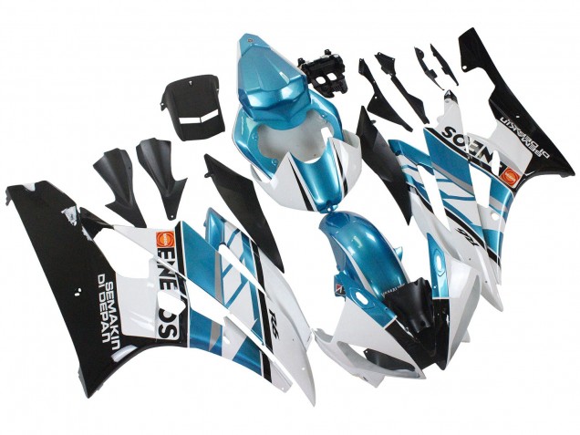 2006-2007 Yamaha YZF 600 R6 Motorcycle Fairings - White Blue Black Semakin Didepan ENEOS Canada
