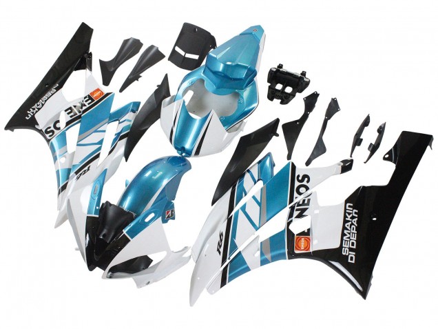 2006-2007 Yamaha YZF 600 R6 Motorcycle Fairings - White Blue Black Semakin Didepan ENEOS Canada