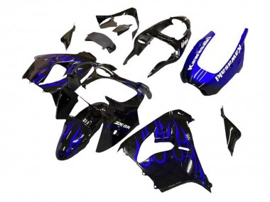 2002-2003 Kawasaki ZX9R Motorcycle Fairings - Black White with Blue Flame Canada