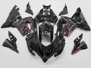 2004-2005 Kawasaki ZX10R Motorcycle Fairings - Black Red White Flame Canada