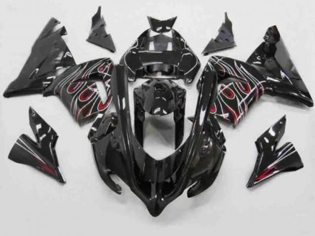 2004-2005 Kawasaki ZX10R Motorcycle Fairings - Black Red White Flame Canada