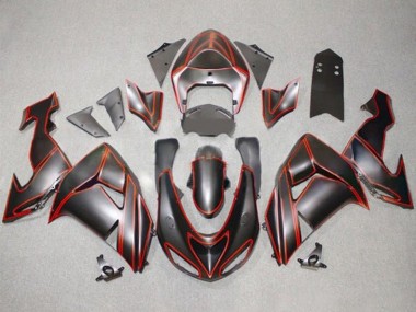 2006-2007 Kawasaki ZX10R Motorcycle Fairings - Matte Black Red Pinstripe Canada