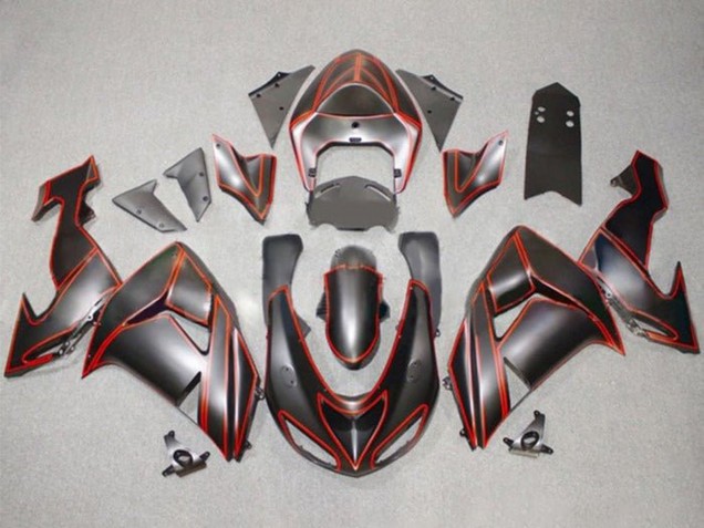 2006-2007 Kawasaki ZX10R Motorcycle Fairings - Matte Black Red Pinstripe Canada