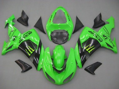 2006-2007 Kawasaki ZX10R Motorcycle Fairings - Green Glossy Black Monster Dunlop Canada