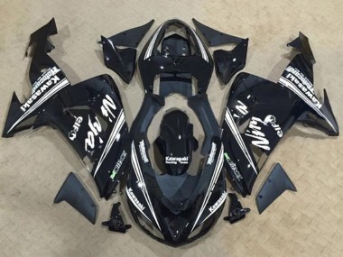 2006-2007 Kawasaki ZX10R Motorcycle Fairings - Glossy Black White Stripe Elf Canada