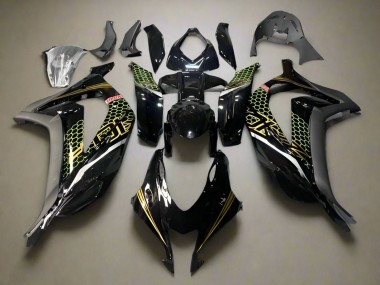 2016-2020 Kawasaki ZX10R Motorcycle Fairings - Glossy Black Gold Honeycomb Canada