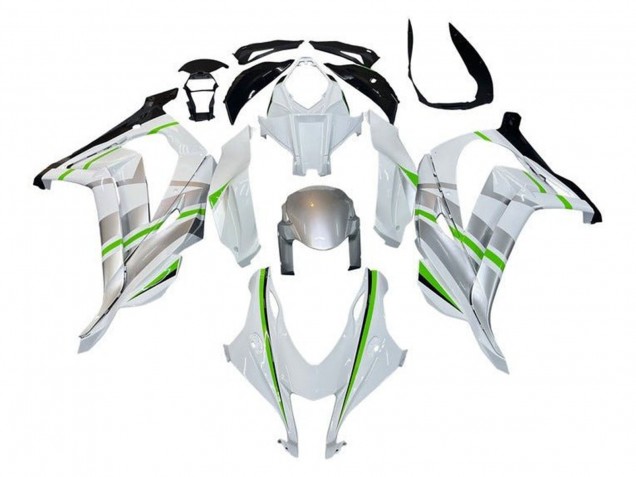 2016-2020 Kawasaki ZX10R Motorcycle Fairings - White Silver Green Stripe Canada