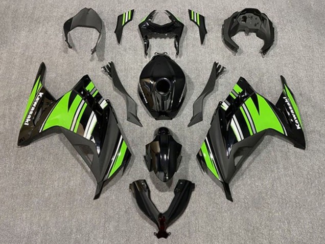 2013-2017 Kawasaki EX300 Motorcycle Fairings - Glossy Black Green White Stripe Canada