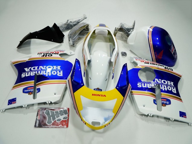 1996-2007 Honda CBR1100XX Blackbird Motorcycle Fairings - White Blue Yellow Rothmans Canada