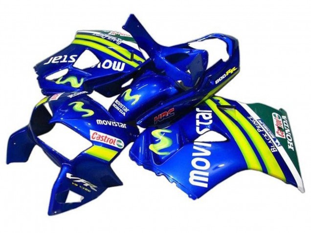 1998-2001 Honda VFR 800 Motorcycle Fairings - Blue Green White MoviStar Castrol HRC Black Prince Canada