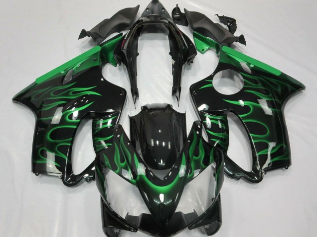 2004-2007 Honda CBR600 F4i Motorcycle Fairings - Glossy Black Green Flame Canada