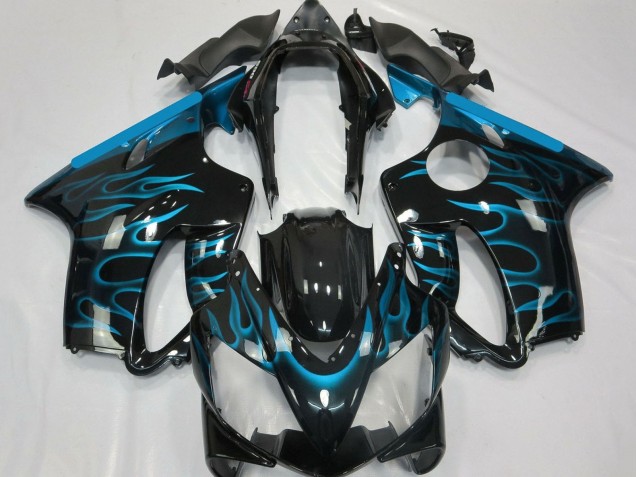 2004-2007 Honda CBR600 F4i Motorcycle Fairings - Glossy Black Light Blue Flame Canada
