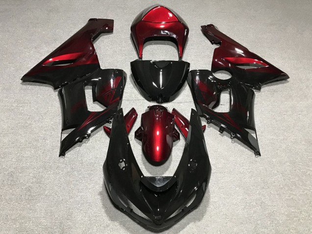 2005-2006 Kawasaki ZX6R Motorcycle Fairings - Red Glossy Black Canada