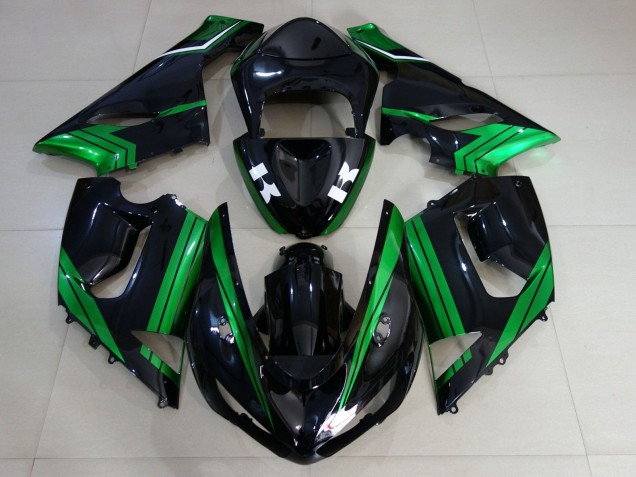 2005-2006 Kawasaki ZX6R Motorcycle Fairings - Green White Glossy Black Canada