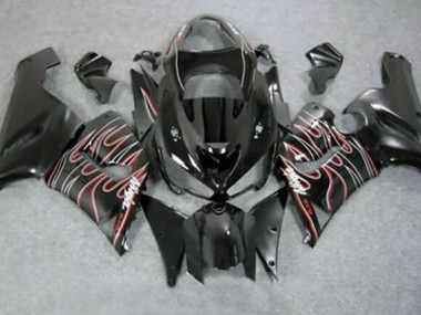 2005-2006 Kawasaki ZX6R Motorcycle Fairings - Glossy Black Red White Flame Canada
