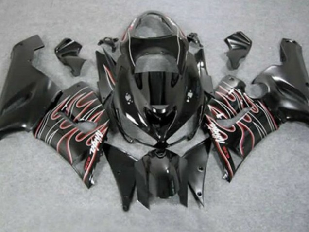 2005-2006 Kawasaki ZX6R Motorcycle Fairings - Glossy Black Red White Flame Canada