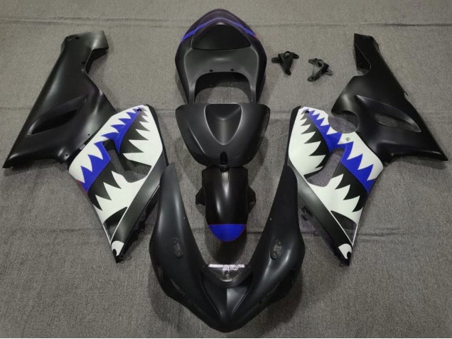 2005-2006 Kawasaki ZX6R Motorcycle Fairings - Matte Black White Blue Shark Canada