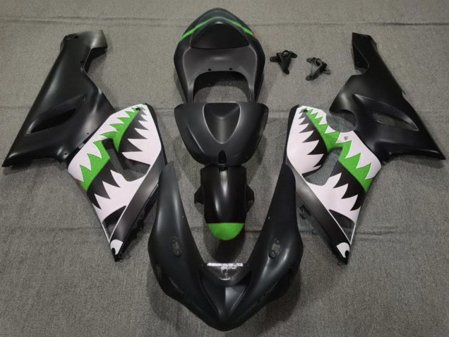 2005-2006 Kawasaki ZX6R Motorcycle Fairings - Matte Black White Green Shark Canada